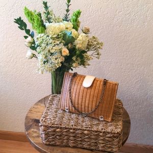 🔴SOLD🔴BOHO CLUTCH BAG, rattan and faux leather